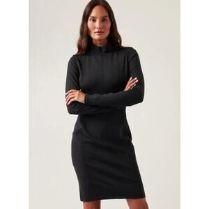 Athleta Sweater Dress Medium Black Quarter Zip Bodycon Sporty Office Preppy